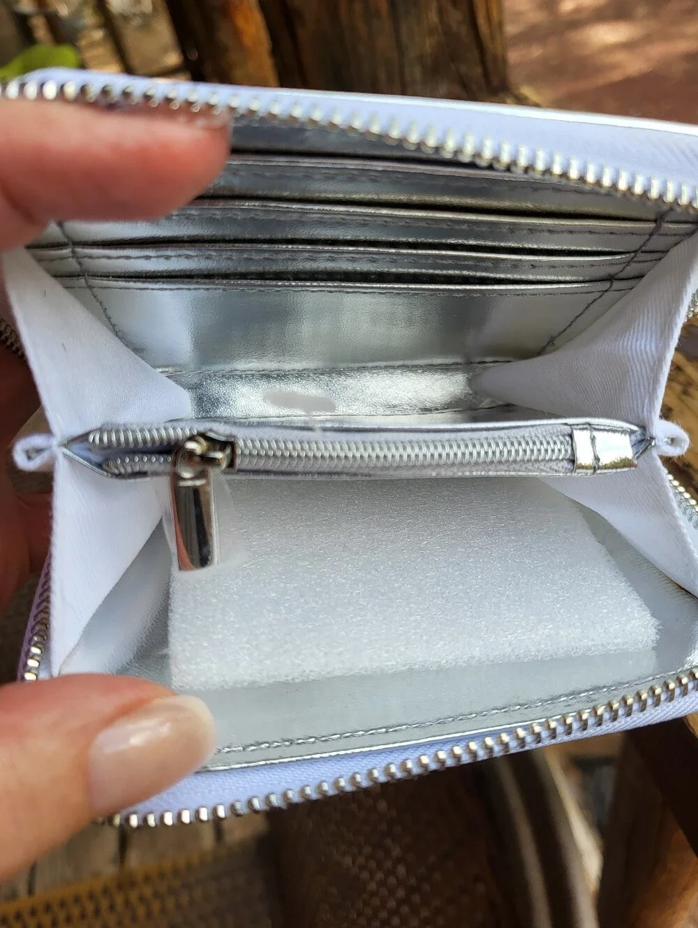 Swarovski Silver Metallic Mirror Finish, Crystals Embellished Zip Around Wallet.